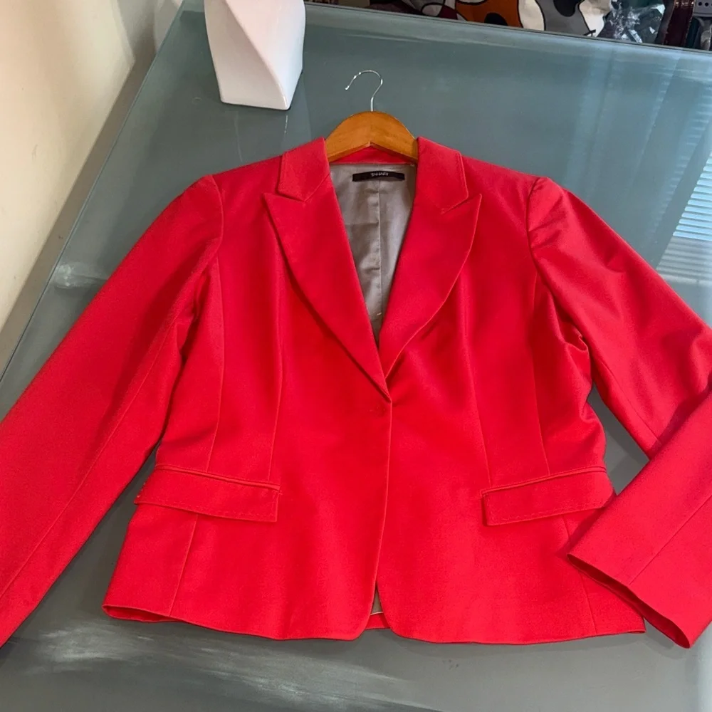 Tahari Red Blazer Tailored Cotton Blend Jacket Career Statement Blazer